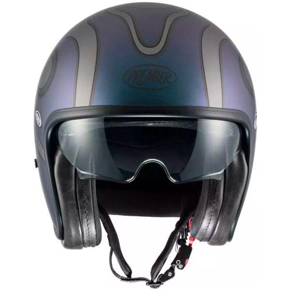 Premier Vintage FR Open Face Helmet Matt Iride Blue / Grey FREE 1 YEAR Returns, FREE UK Delivery | ThrottleChimp