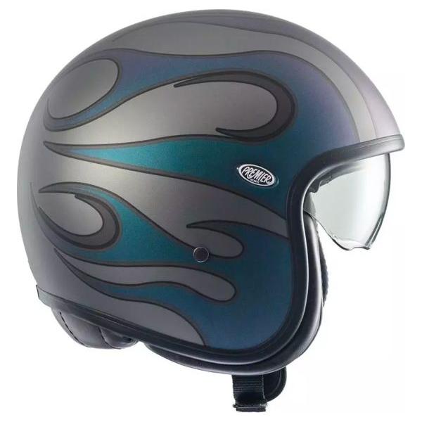 Premier Vintage FR Open Face Helmet Matt Iride Blue / Grey FREE 1 YEAR Returns, FREE UK Delivery | ThrottleChimp