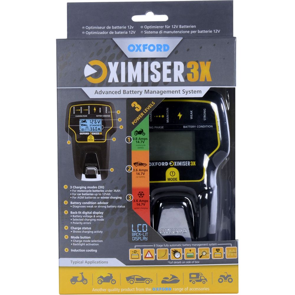 Oxford Oximiser 3X Advanced Battery Management System Black / Yellow - UK Plug FREE 1 YEAR Returns, FREE UK Delivery | ThrottleChimp