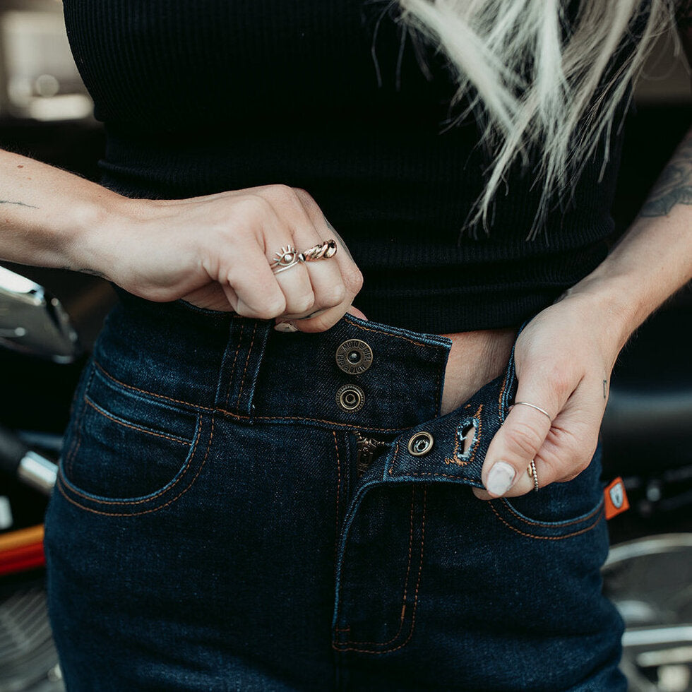 MotoGirl Ellie Ladies Jeans Blue FREE 1 YEAR Returns, FREE UK Delivery | ThrottleChimp