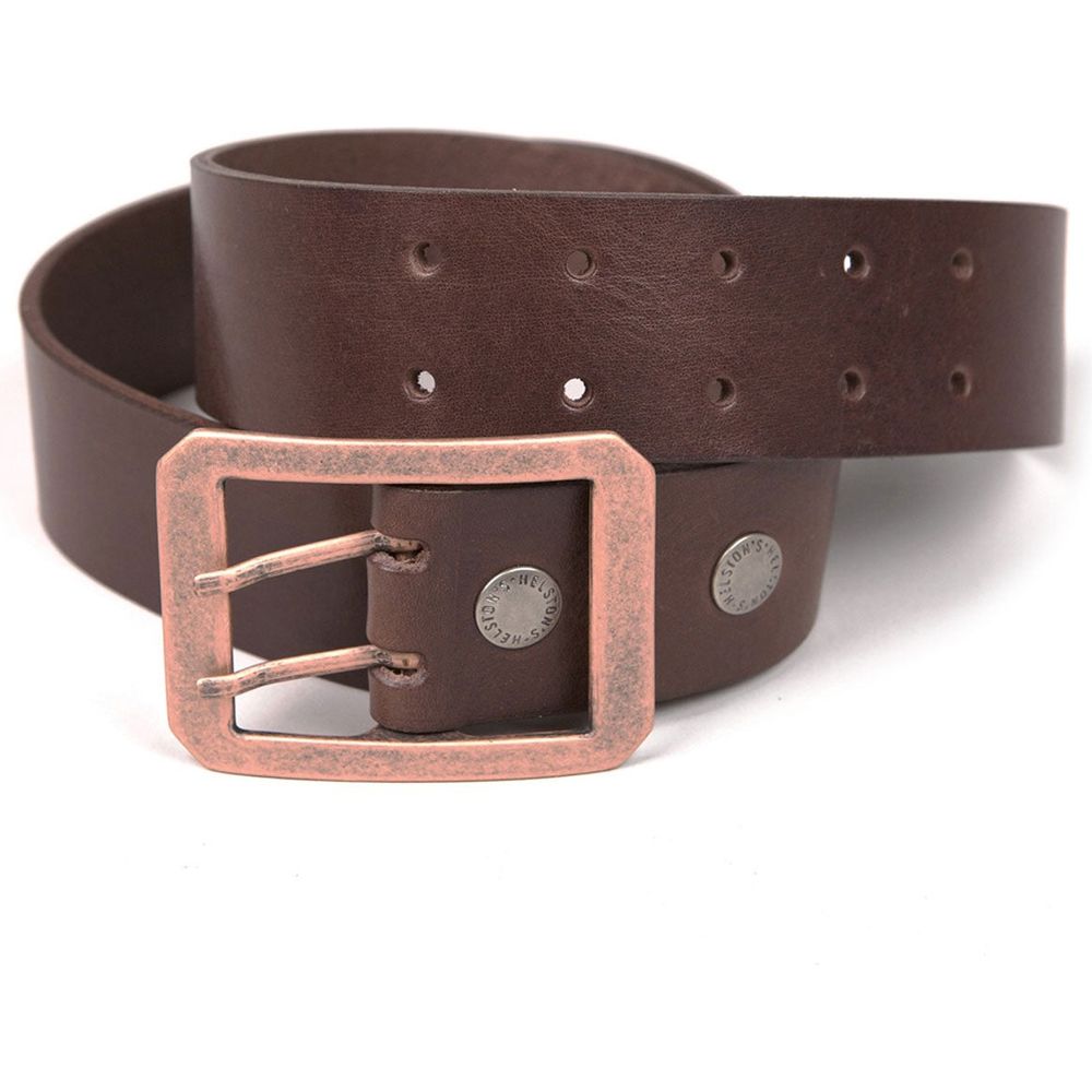Helstons Double D Leather Belt Brown FREE 1 YEAR Returns, FREE UK Delivery | ThrottleChimp