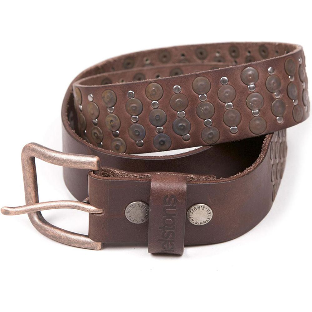 Helstons Studded Leather Belt Brown FREE 1 YEAR Returns, FREE UK Delivery | ThrottleChimp