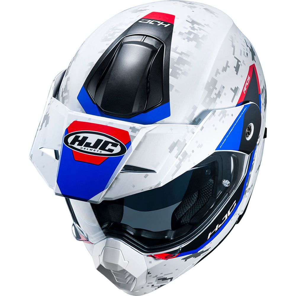 HJC C80 Bult Flip-Up Helmet MC21SF White / Red / Blue FREE 1 YEAR Returns, FREE UK Delivery | ThrottleChimp