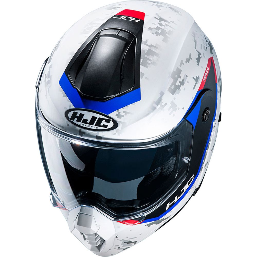 HJC C80 Bult Flip-Up Helmet MC21SF White / Red / Blue FREE 1 YEAR Returns, FREE UK Delivery | ThrottleChimp