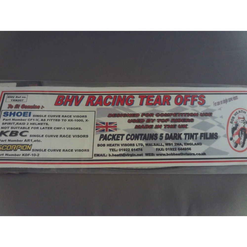 Bob Heath Tear Offs Dark Tint Shoei, OGK, KBC - Pack Of 5 FREE 1 YEAR Returns, FREE UK Delivery | ThrottleChimp