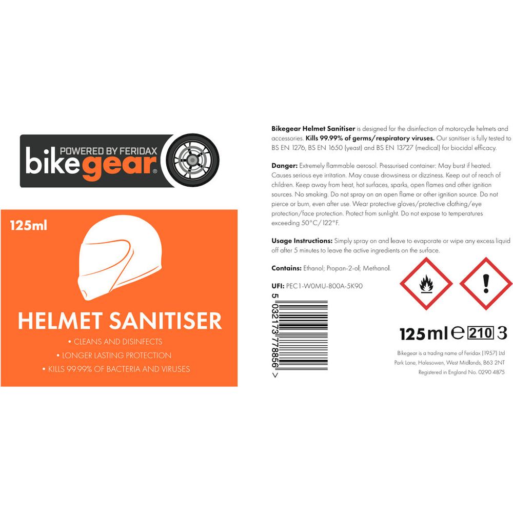 Bikegear Helmet Sanitiser - 125ml FREE 1 YEAR Returns, FREE UK Delivery | ThrottleChimp