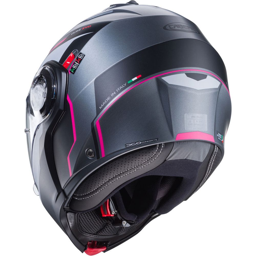 Caberg Duke Evo Move Flip-Up Helmet Matt Gun Metal / Black / Fuchsia FREE 1 YEAR Returns, FREE UK Delivery | ThrottleChimp