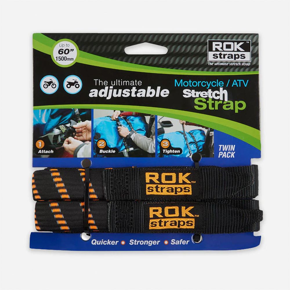 ROK Motorcycle Adjustable Stretch Strap Black / Orange - Pack Of 2 FREE 1 YEAR Returns, FREE UK Delivery | ThrottleChimp