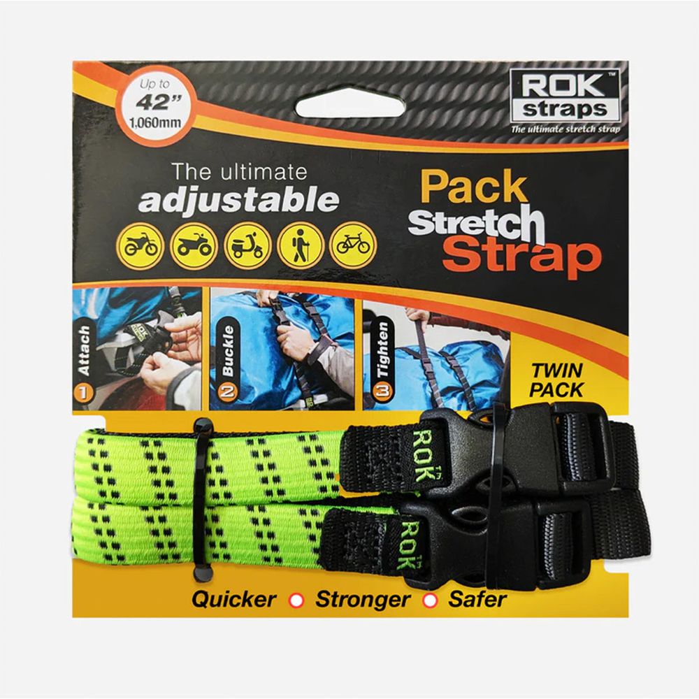 ROK Pack Adjustable Stretch Strap Hi-Vis Green / Black - Pack Of 2 FREE 1 YEAR Returns, FREE UK Delivery | ThrottleChimp