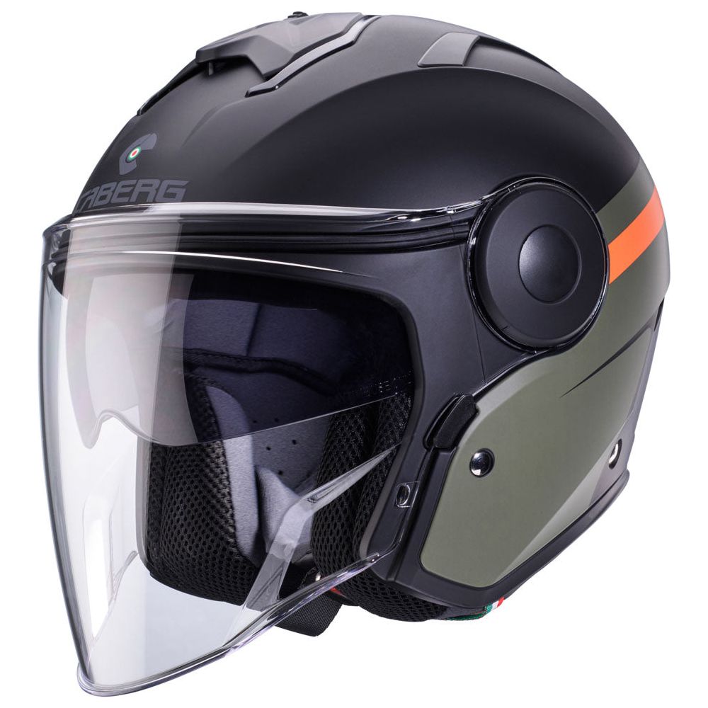 Caberg Soho Open Face Helmet Zephir Matt Black / Military Green / Orange FREE 1 YEAR Returns, FREE UK Delivery | ThrottleChimp