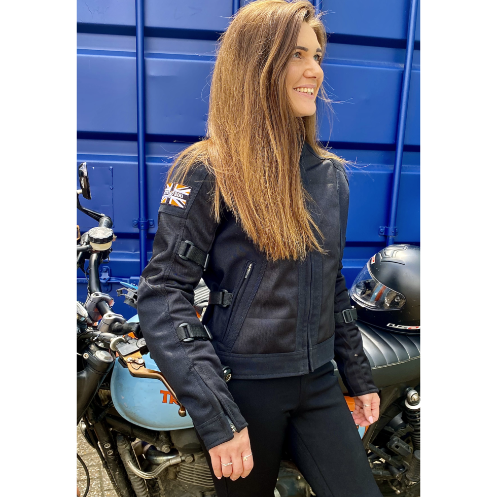 MotoGirl Jodie Summer Ladies Textile Jacket Black FREE 1 YEAR Returns, FREE UK Delivery | ThrottleChimp