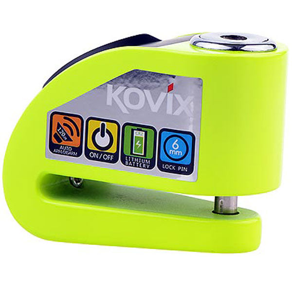 Kovix KD6 Alarmed Disc Lock 6mm Fluo Green FREE 1 YEAR Returns, FREE UK Delivery | ThrottleChimp