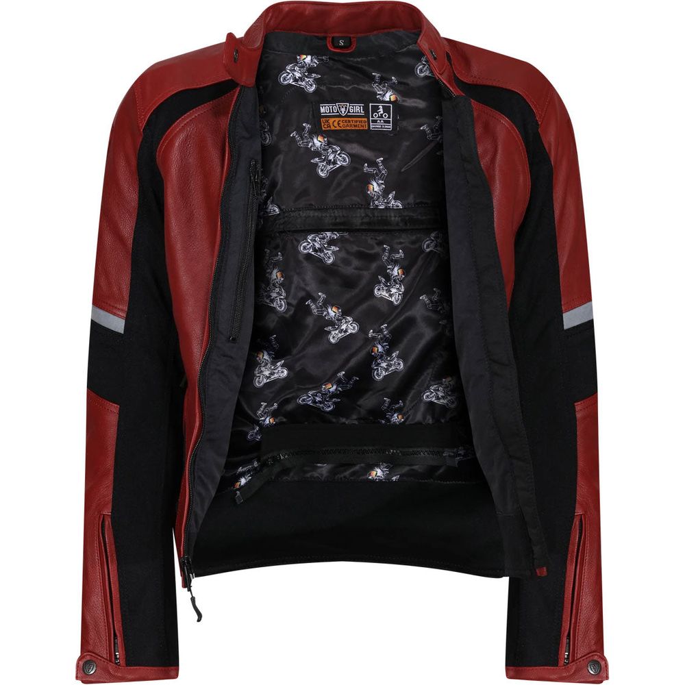 MotoGirl Fiona Ladies Leather Jacket Red FREE 1 YEAR Returns, FREE UK Delivery | ThrottleChimp