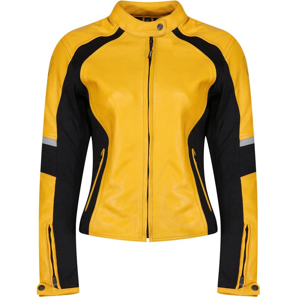 MotoGirl Fiona Ladies Leather Jacket Yellow FREE 1 YEAR Returns, FREE UK Delivery | ThrottleChimp