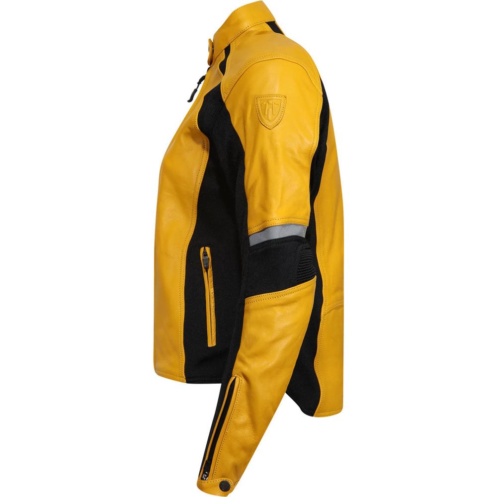 MotoGirl Fiona Ladies Leather Jacket Yellow FREE 1 YEAR Returns, FREE UK Delivery | ThrottleChimp