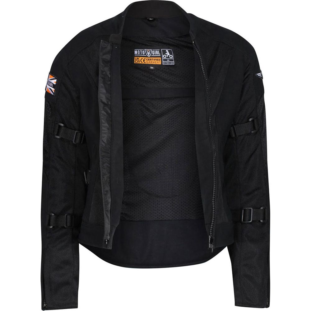 MotoGirl Jodie Summer Ladies Textile Jacket Black FREE 1 YEAR Returns, FREE UK Delivery | ThrottleChimp