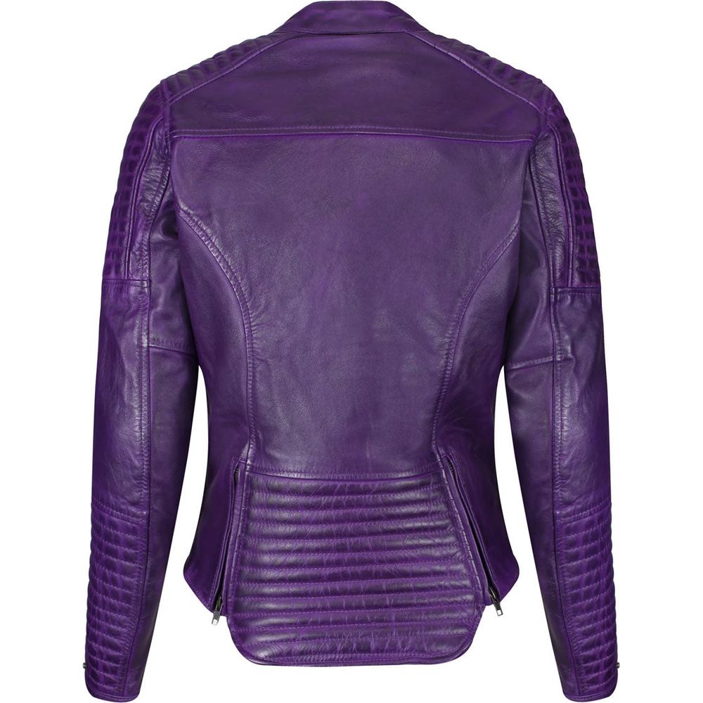MotoGirl Valerie Ladies Leather Jacket Purple FREE 1 YEAR Returns, FREE UK Delivery | ThrottleChimp
