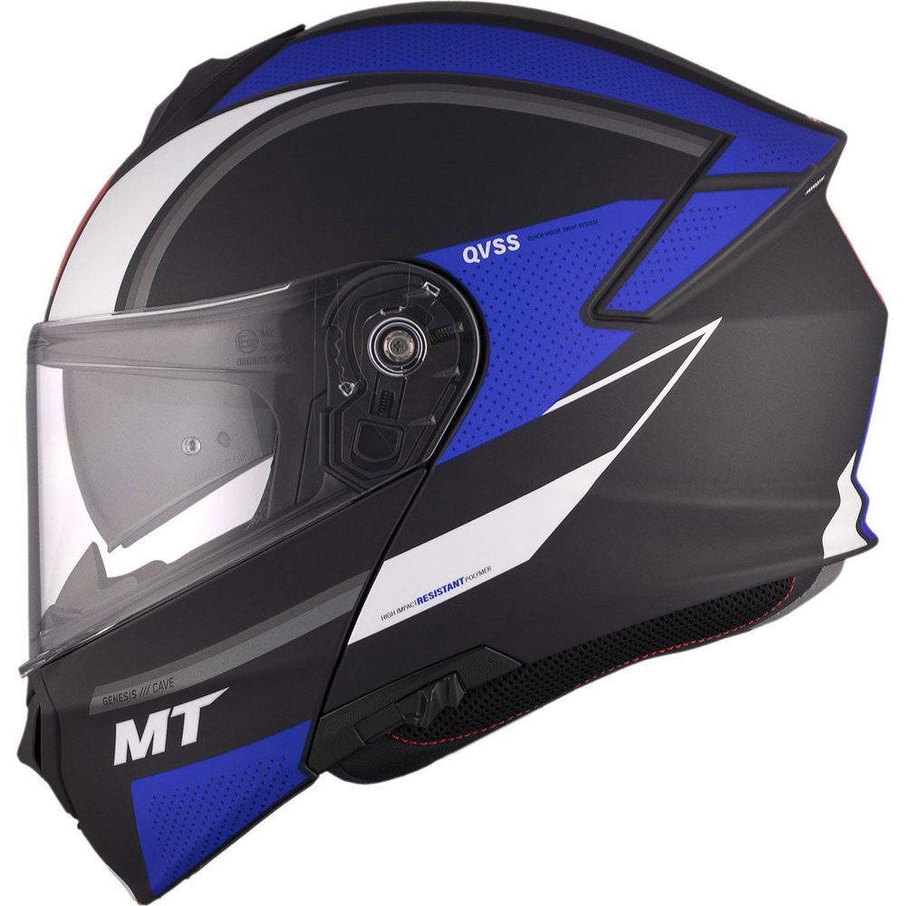 MT Genesis SV Cave A7 Flip-Up Helmet Matt Black / Blue FREE 1 YEAR Returns, FREE UK Delivery | ThrottleChimp