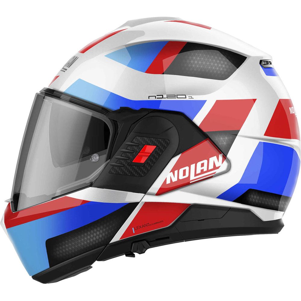 Nolan N120-1 Subway N-Com Modular Flip-Up Helmet Metal White / Blue / Red FREE 1 YEAR Returns, FREE UK Delivery | ThrottleChimp