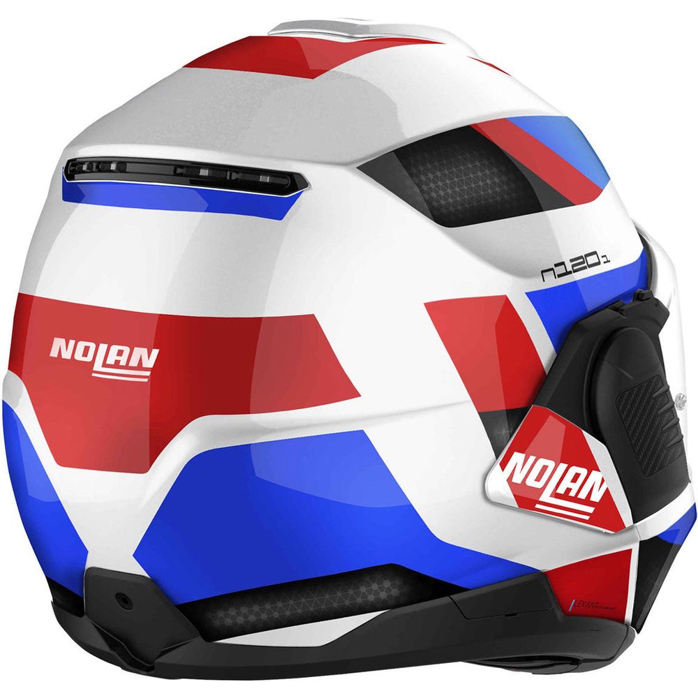 Nolan N120-1 Subway N-Com Modular Flip-Up Helmet Metal White / Blue / Red FREE 1 YEAR Returns, FREE UK Delivery | ThrottleChimp