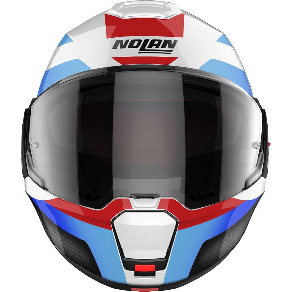 Nolan N120-1 Subway N-Com Modular Flip-Up Helmet Metal White / Blue / Red FREE 1 YEAR Returns, FREE UK Delivery | ThrottleChimp