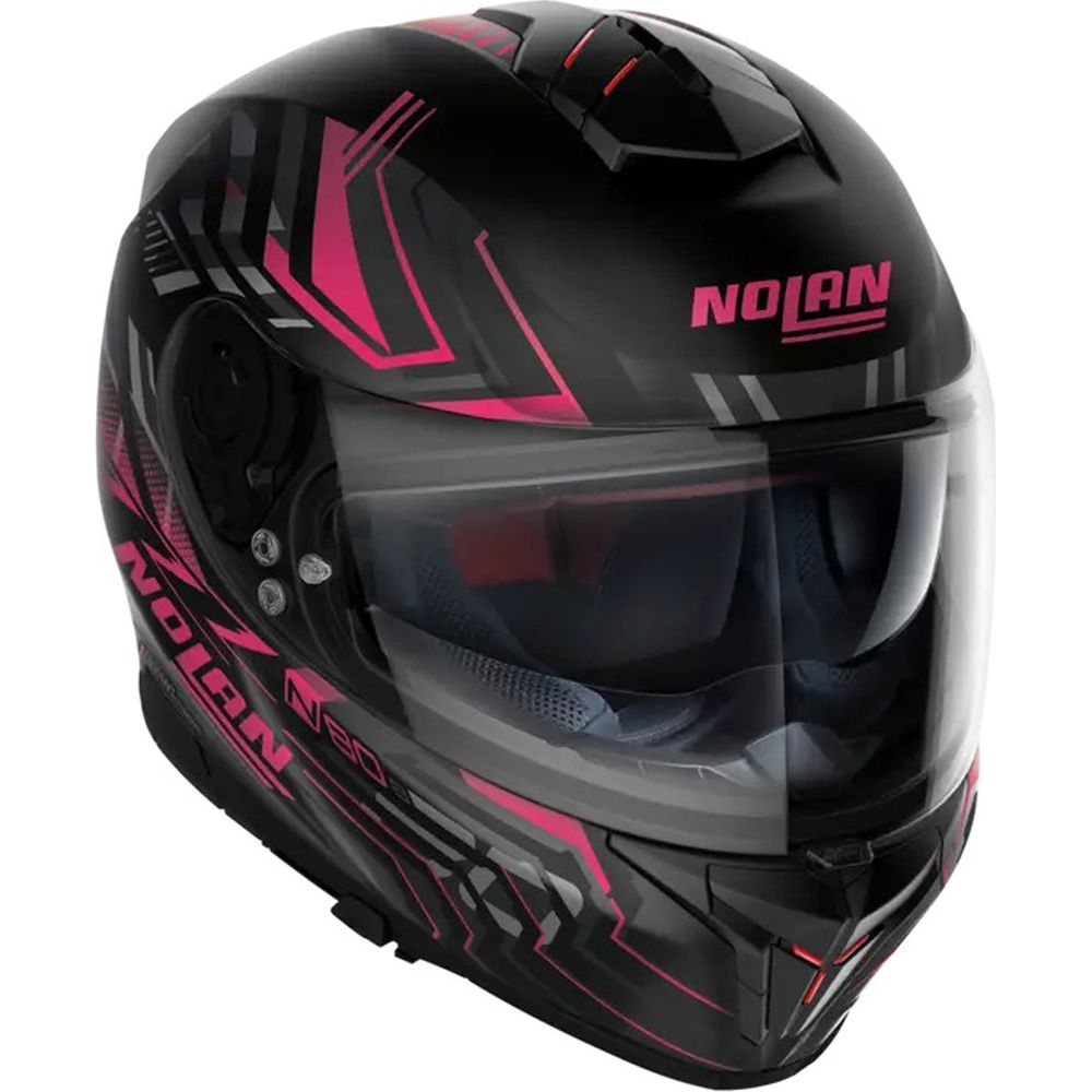 Nolan N80-8 Turbolence N-Com Full Face Helmet Flat Black / Pink FREE 1 YEAR Returns, FREE UK Delivery | ThrottleChimp