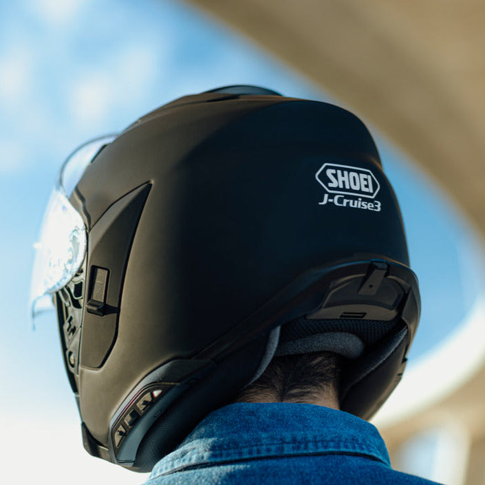 Shoei J-Cruise 3 Open Face Helmet Plain Black FREE 1 YEAR Returns, FREE UK Delivery | ThrottleChimp