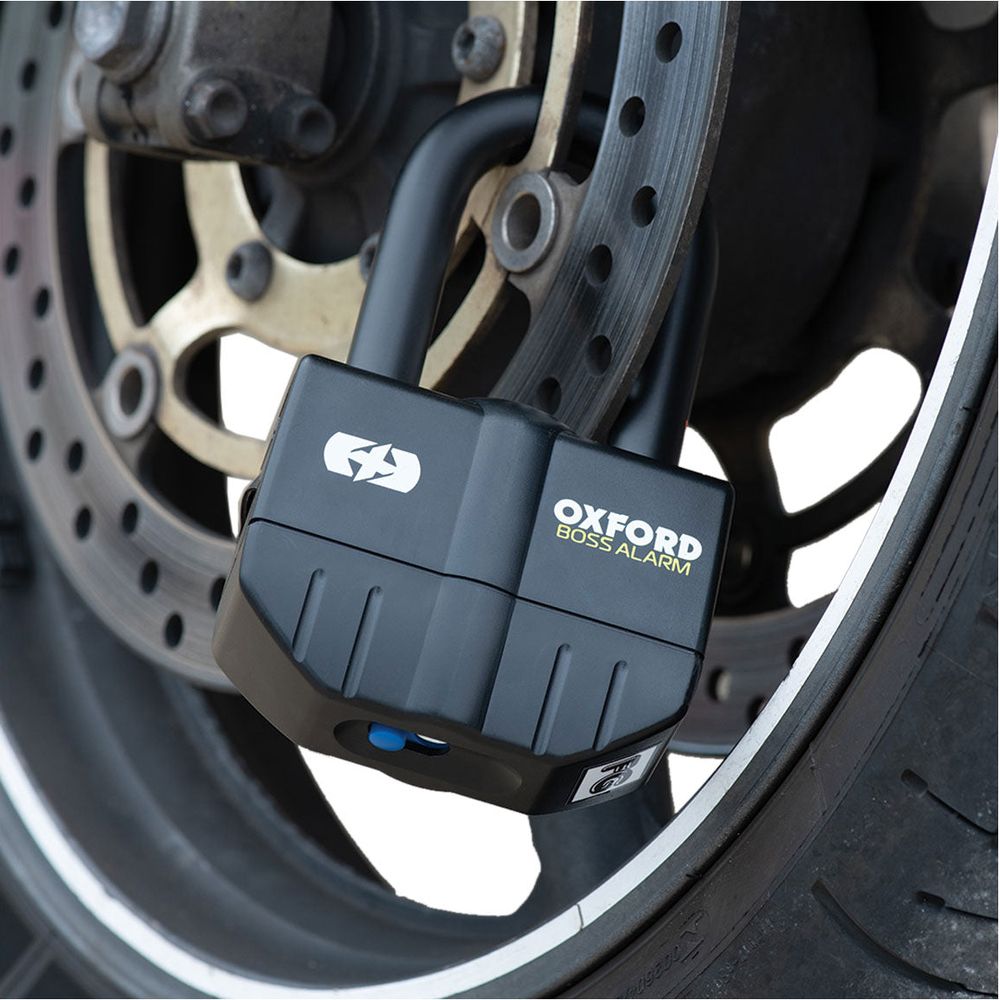 Oxford Boss Alarm Padlock / Disc Lock Black - 16mm FREE 1 YEAR Returns, FREE UK Delivery | ThrottleChimp
