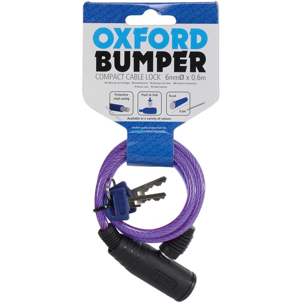 Oxford Bumper Cable Lock Purple - 600 mm x 6 mm FREE 1 YEAR Returns, FREE UK Delivery | ThrottleChimp