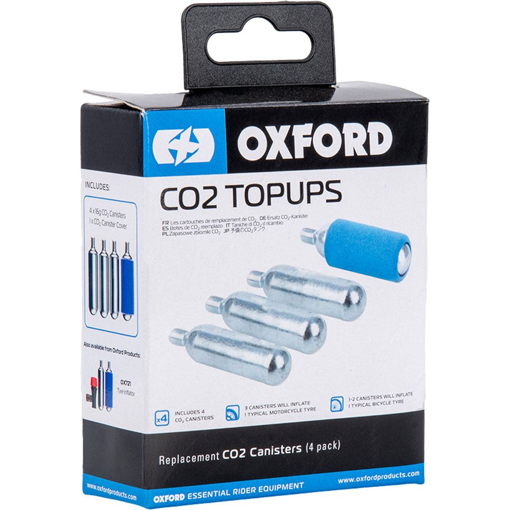 Oxford CO2 Topup Canisters Silver For Tyre Repair & Inflator Kit - Pack Of 4 FREE 1 YEAR Returns, FREE UK Delivery | ThrottleChimp