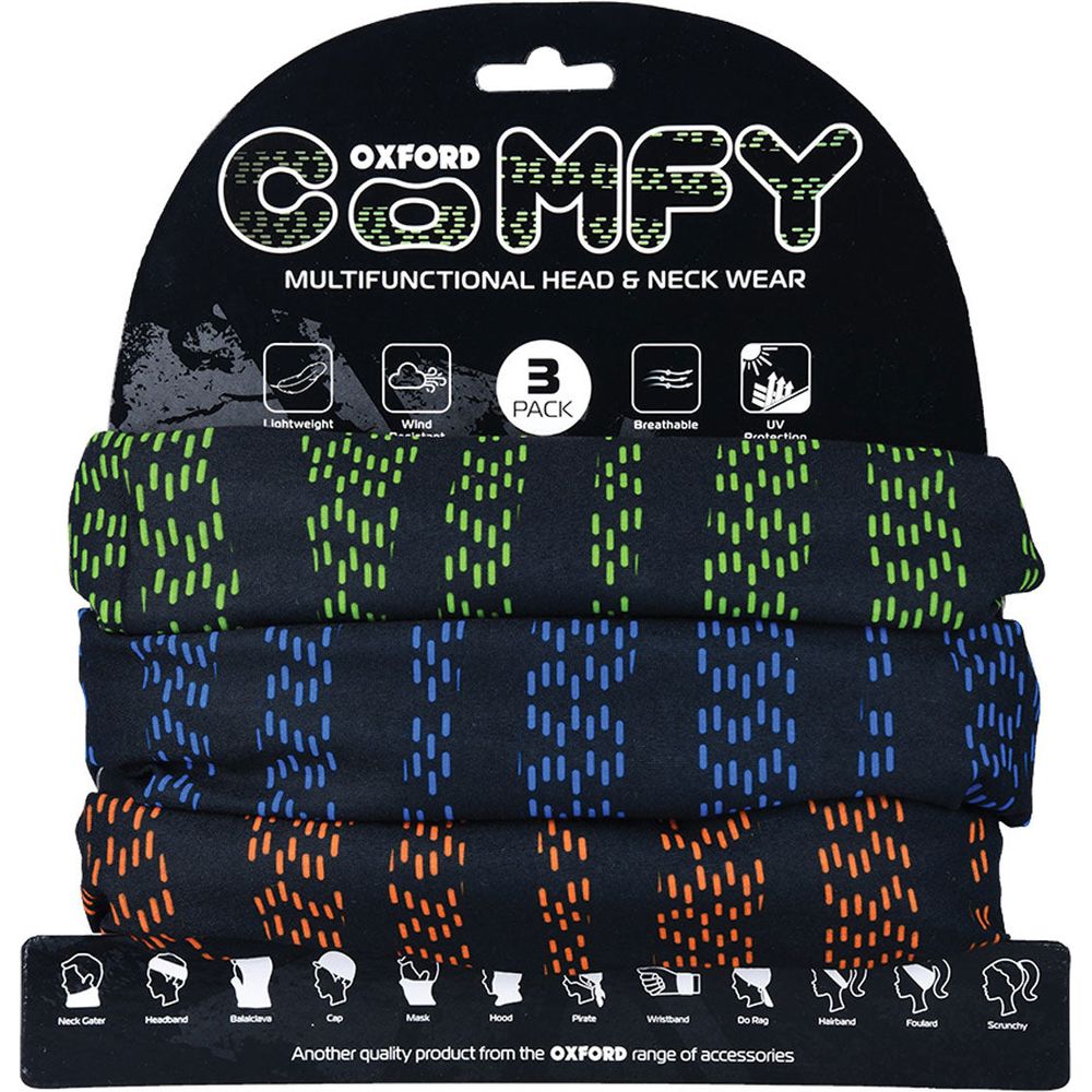 Oxford Comfy Multifunctional Head & Neckwear Haste Black - Pack Of 3 FREE 1 YEAR Returns, FREE UK Delivery | ThrottleChimp