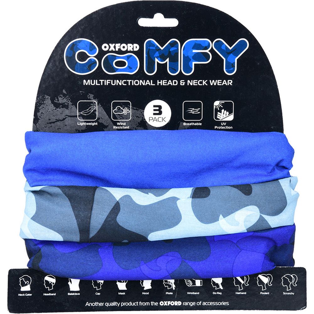 Oxford Comfy Multifunctional Head & Neckwear Havoc Blue - Pack Of 3 FREE 1 YEAR Returns, FREE UK Delivery | ThrottleChimp