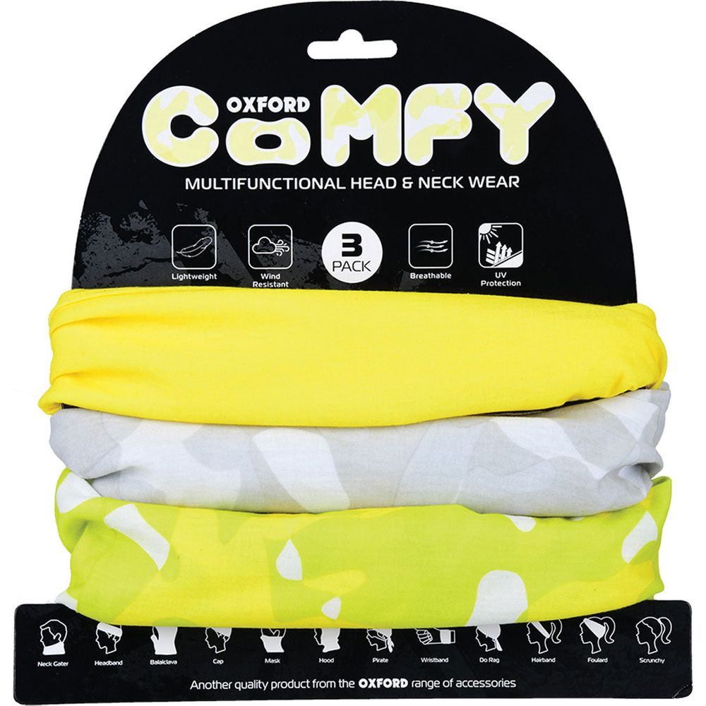 Oxford Comfy Multifunctional Head & Neckwear Havoc Fluo Yellow - Pack Of 3 FREE 1 YEAR Returns, FREE UK Delivery | ThrottleChimp