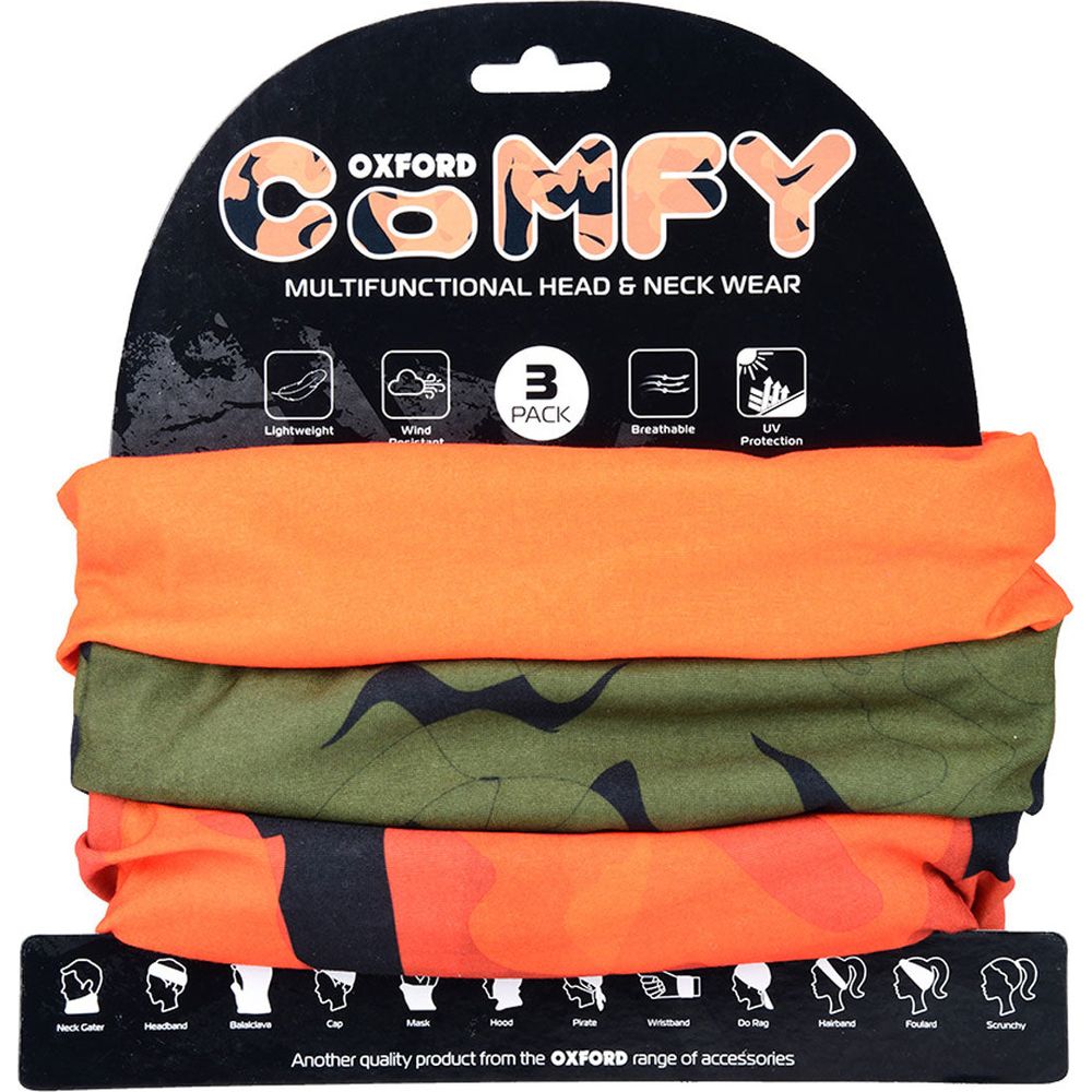 Oxford Comfy Multifunctional Head & Neckwear Havoc Orange - Pack Of 3 FREE 1 YEAR Returns, FREE UK Delivery | ThrottleChimp