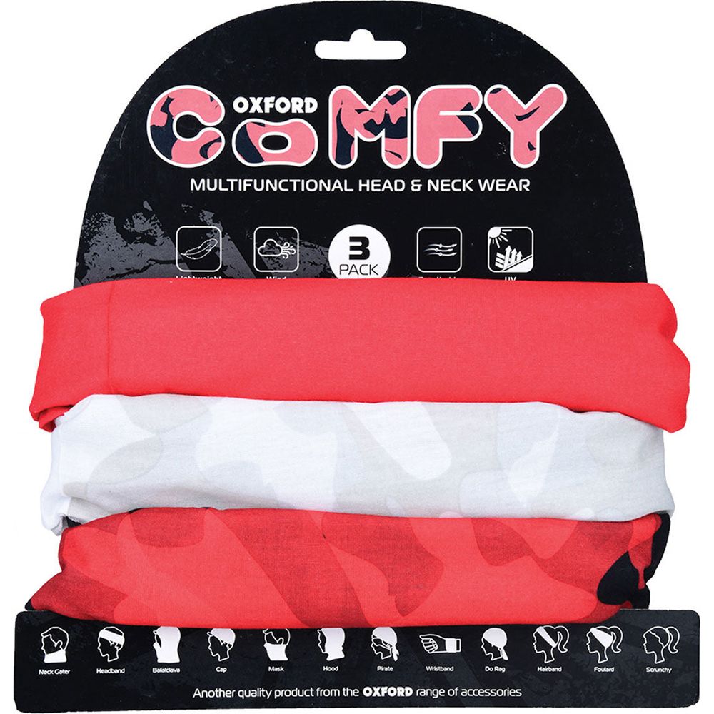 Oxford Comfy Multifunctional Head & Neckwear Havoc Red - Pack Of 3 FREE 1 YEAR Returns, FREE UK Delivery | ThrottleChimp