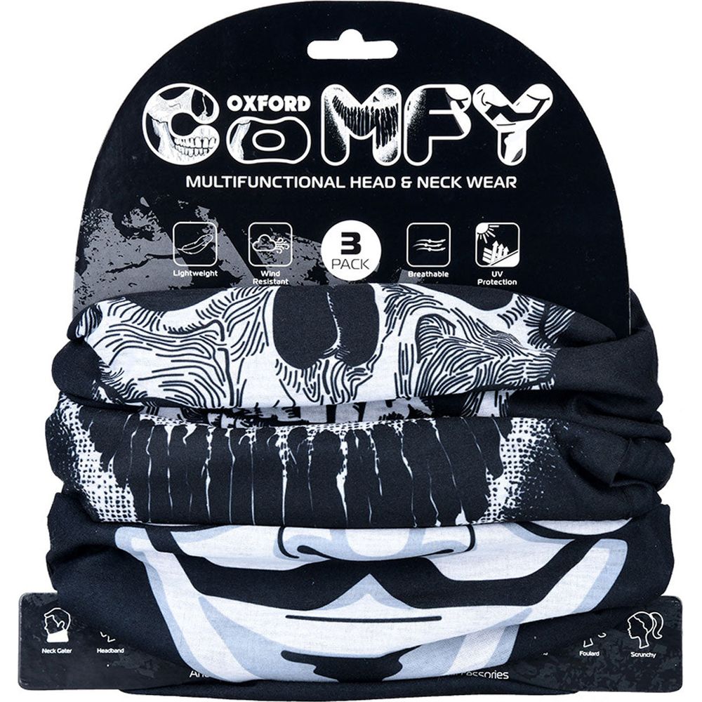 Oxford Comfy Multifunctional Head & Neckwear Black - Pack Of 3 FREE 1 YEAR Returns, FREE UK Delivery | ThrottleChimp