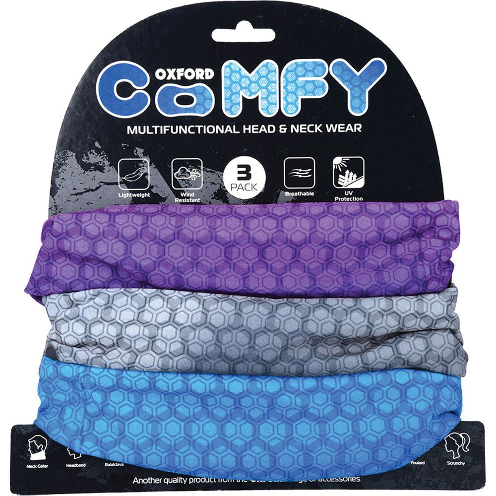Oxford Comfy Multifunctional Head & Neckwear Prismatic - Pack Of 3 FREE 1 YEAR Returns, FREE UK Delivery | ThrottleChimp