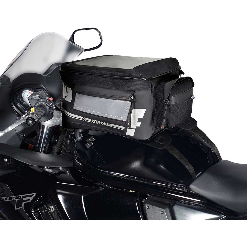 Oxford F1 Strap On Magnetic Small Tank Bag Black / Grey - 18 Litres FREE 1 YEAR Returns, FREE UK Delivery | ThrottleChimp