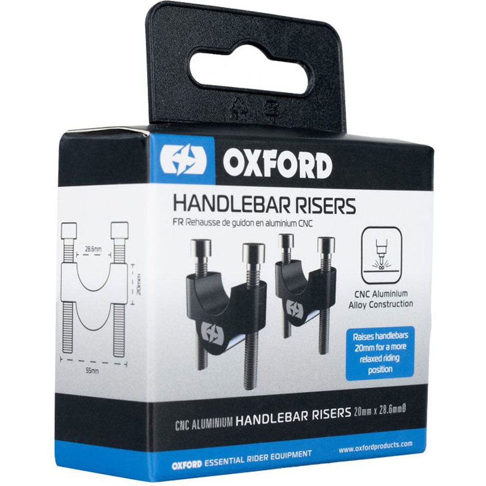 Oxford CNC Aluminium Handlebar Risers Black - 20 x 28.6mm FREE 1 YEAR Returns, FREE UK Delivery | ThrottleChimp