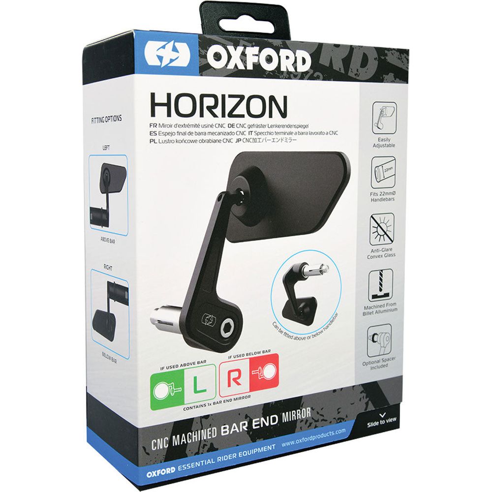 Oxford Horizon Bar End Left Mirror Black FREE 1 YEAR Returns, FREE UK Delivery | ThrottleChimp