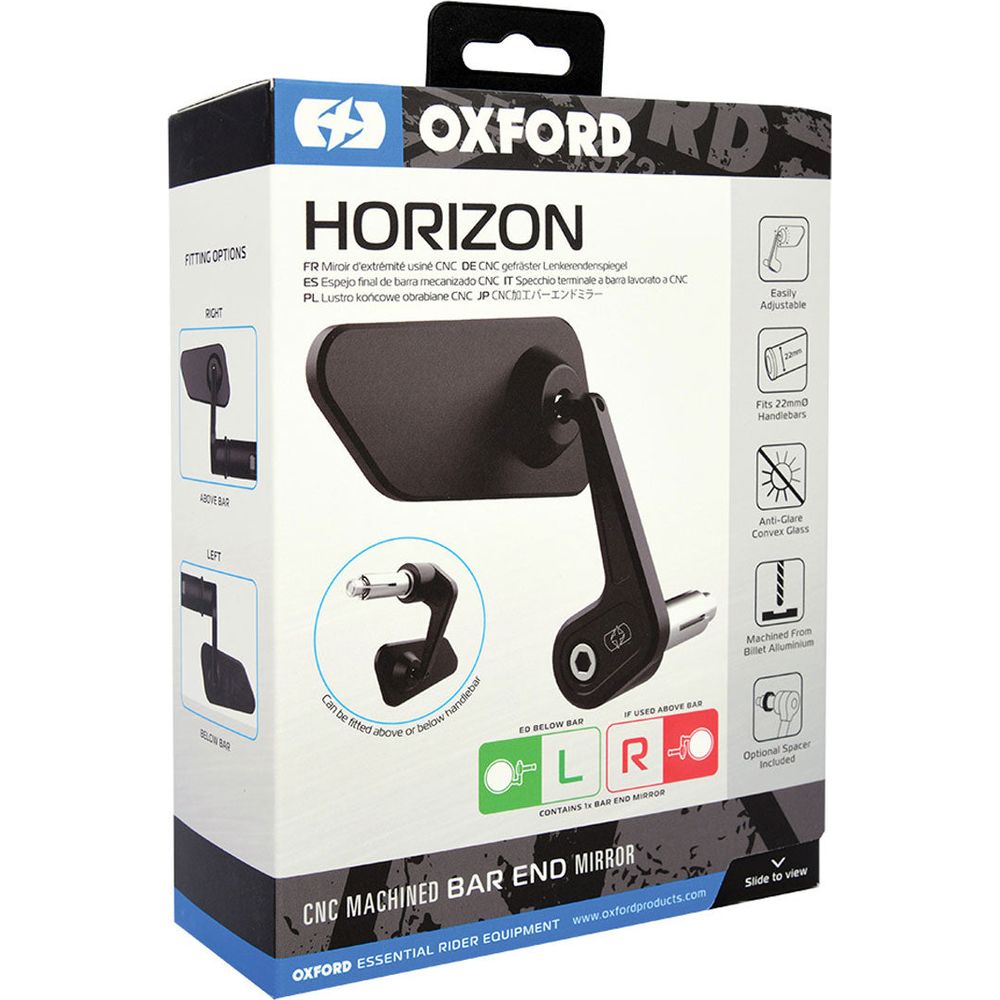 Oxford Horizon Bar End Right Mirror Black FREE 1 YEAR Returns, FREE UK Delivery | ThrottleChimp