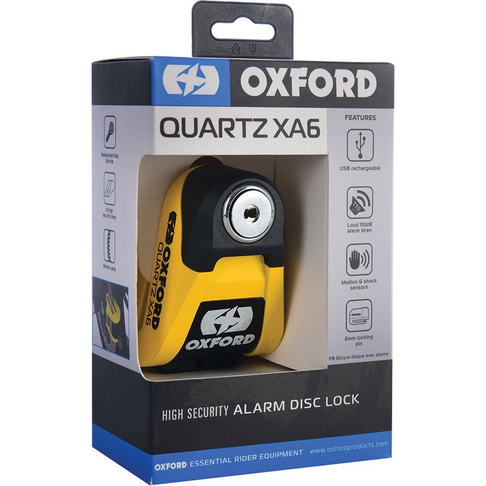 Oxford Quartz XA6 Alarm Disc Lock Yellow / Black FREE 1 YEAR Returns, FREE UK Delivery | ThrottleChimp