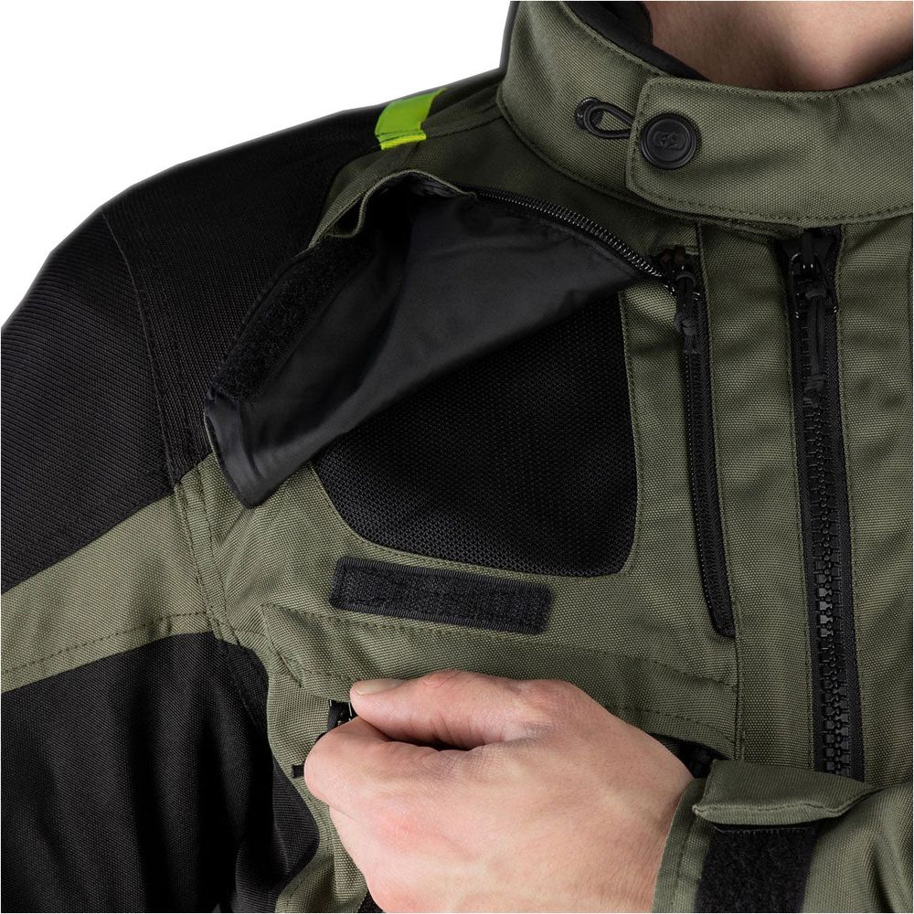 Oxford Rockland Textile Jacket Khaki / Black / Fluo Yellow FREE 1 YEAR Returns, FREE UK Delivery | ThrottleChimp