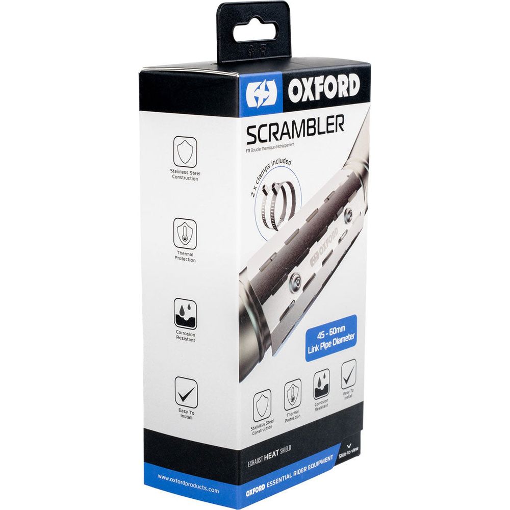 Oxford Scrambler Exhaust Heat Shield Silver FREE 1 YEAR Returns, FREE UK Delivery | ThrottleChimp