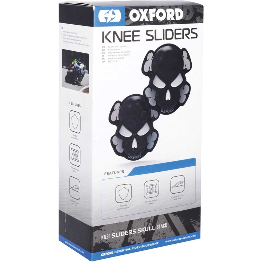 Oxford Skull Knee Sliders Black FREE 1 YEAR Returns, FREE UK Delivery | ThrottleChimp
