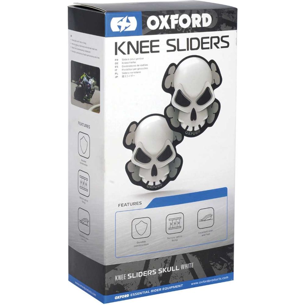 Oxford Skull Knee Sliders White FREE 1 YEAR Returns, FREE UK Delivery | ThrottleChimp
