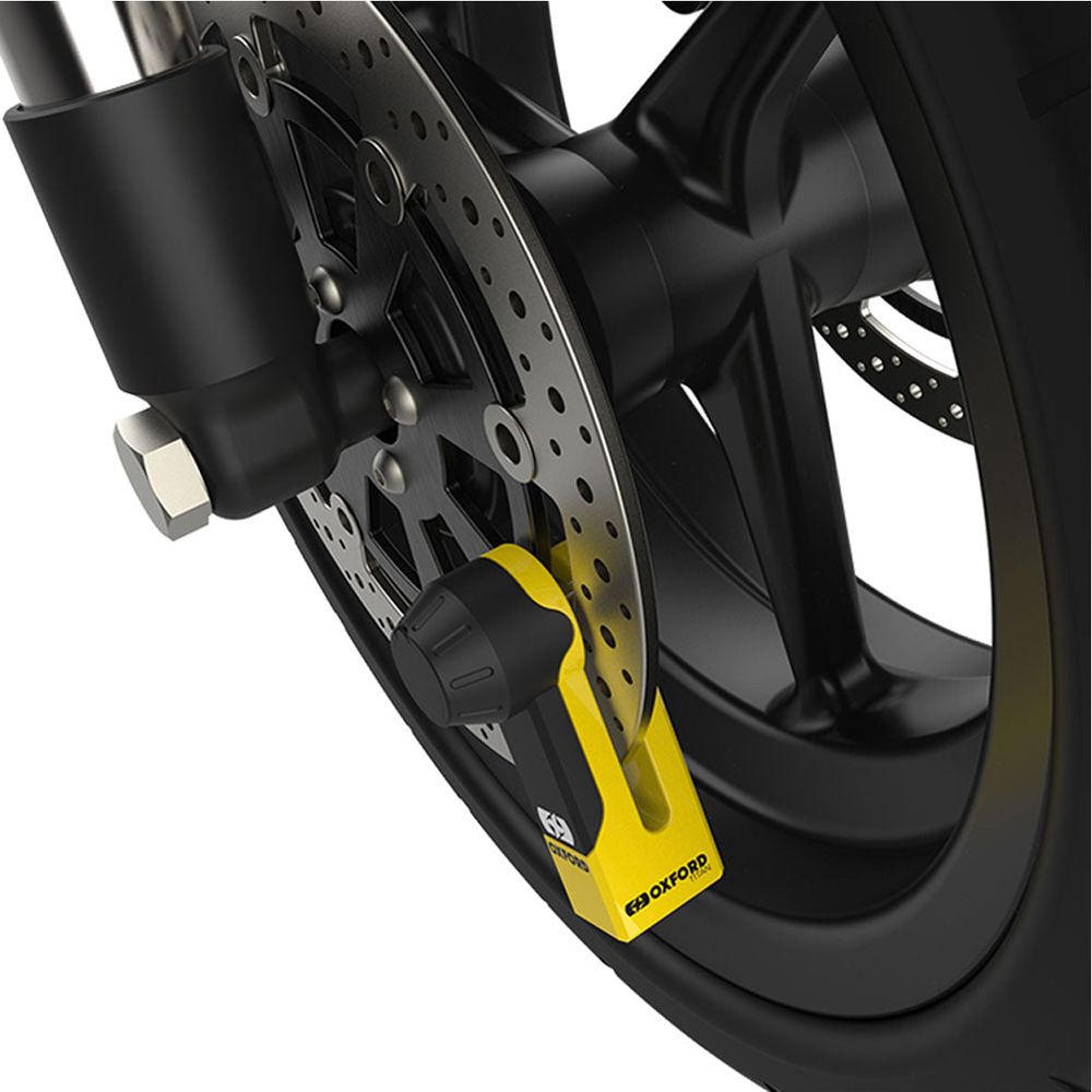 Oxford Titan Disc Lock Yellow / Black With 10mm Pin Including Pouch FREE 1 YEAR Returns, FREE UK Delivery | ThrottleChimp