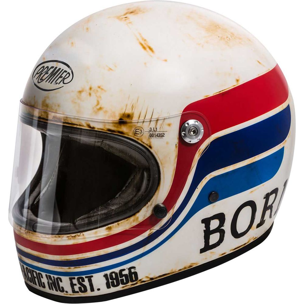 Premier Trophy BTR 8 Full Face Helmet White / Blue / Red FREE 1 YEAR Returns, FREE UK Delivery | ThrottleChimp