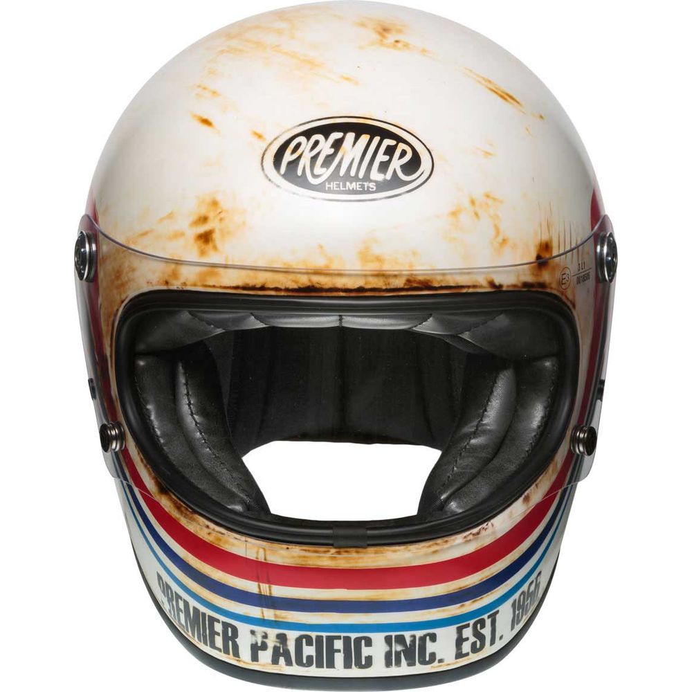Premier Trophy BTR 8 Full Face Helmet White / Blue / Red FREE 1 YEAR Returns, FREE UK Delivery | ThrottleChimp