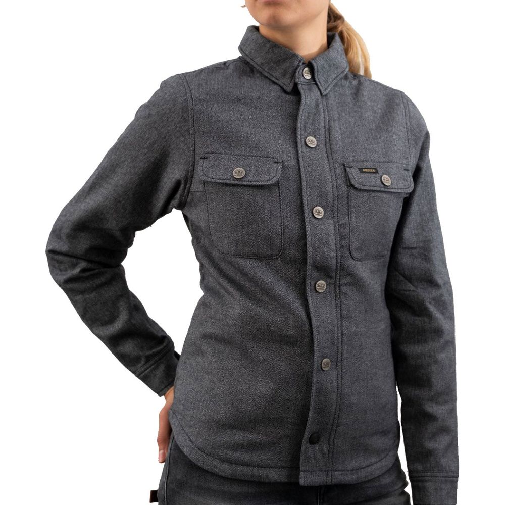 Rokker Boston Ladies Rider Shirt Grey FREE 1 YEAR Returns, FREE UK Delivery | ThrottleChimp